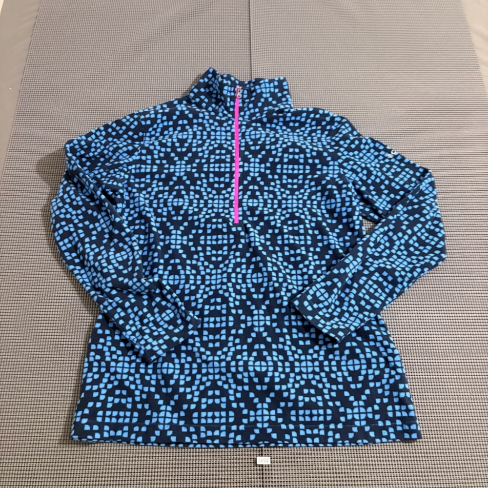 Columbia Womens XL Blue Geometric Quarter Zip Fleece Pullover Sweater